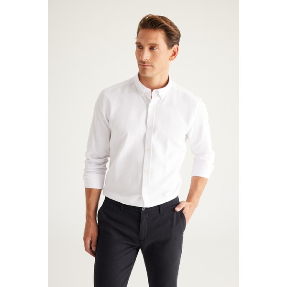 AC&Co / Altınyıldız Classics Erkek Beyaz Düğmeli Yaka Pamuklu Slim Fit Dar Kesim Oxford Gömlek Erkek Gömlek Fiyatı
