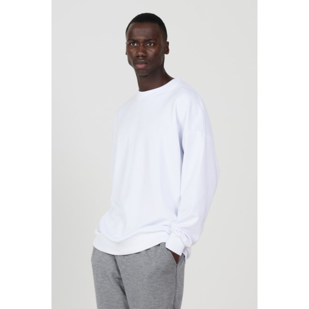 AC&Co / Altınyıldız Classics Erkek Beyaz Oversize Bol Kesim Bisiklet Yaka Pamuklu Sweatshirt Erkek Sweatshirt Fiyatı