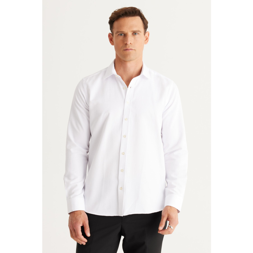 AC&Co / Altınyıldız Classics Erkek Beyaz Slim Fit Dar Kesim Klasik Yaka Armürlü Gömlek XL Beden Kadın Gömlek Fiyatı