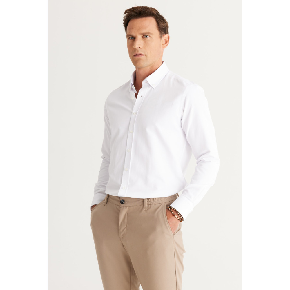 AC&Co / Altınyıldız Classics Erkek Beyaz Slim Fit Dar Kesim Oxford Düğmeli Yaka Armürlü Pamuklu Gömlek XXL Beden Kadın Gömlek Fiyatı