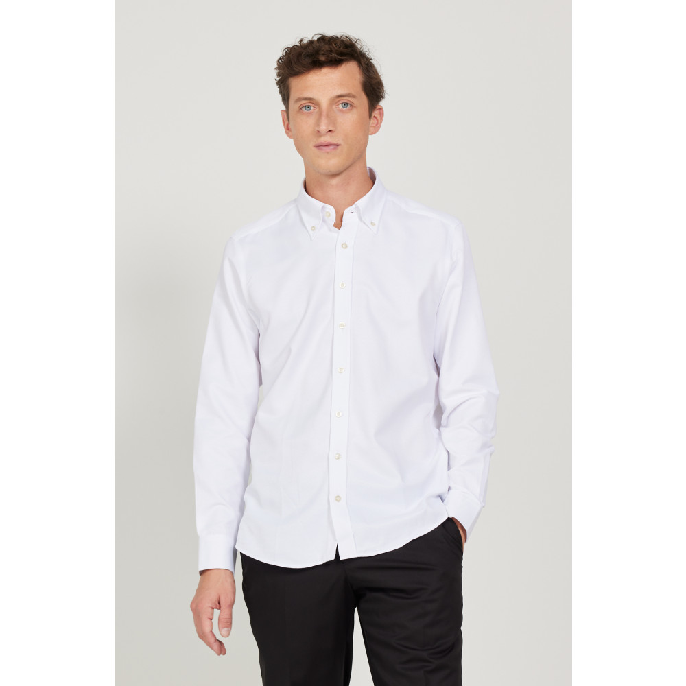 AC&Co / Altınyıldız Classics Erkek Beyaz Slim Fit Dar Kesim Oxford Uzun Düğmeli Yaka Armürlü Gömlek XL Beden Kadın Gömlek Fiyatı