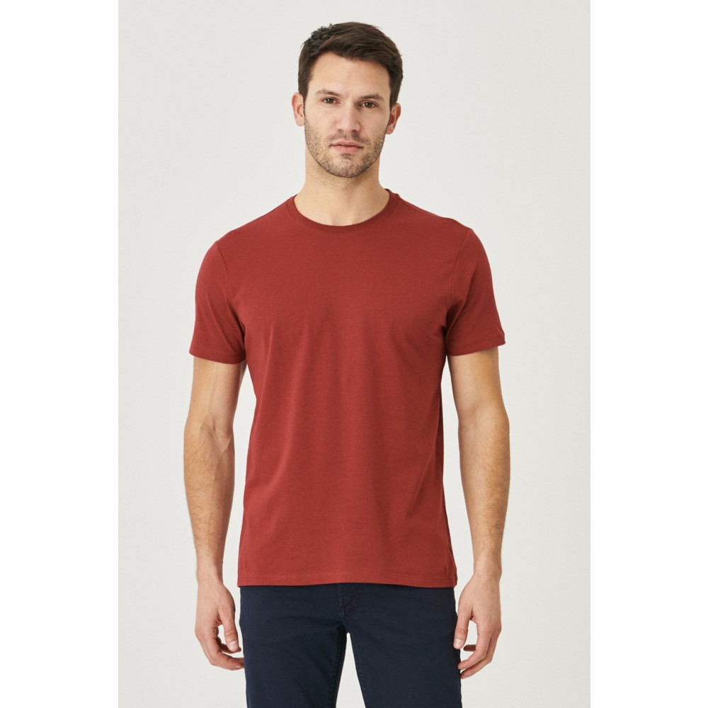 AC&Co / Altınyıldız Classics Erkek Bordo %100 Pamuk Slim Fit Dar Kesim Bisiklet Yaka Kısa Kollu Tişört M Beden Bayan T-shirt Fiyatı