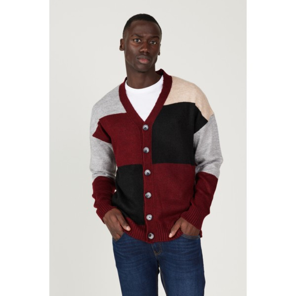 AC&Co / Altınyıldız Classics Erkek Bordo-Gri Standart Fit Normal Kesim V Yaka Triko Hırka Kadın Hırka Fiyatı