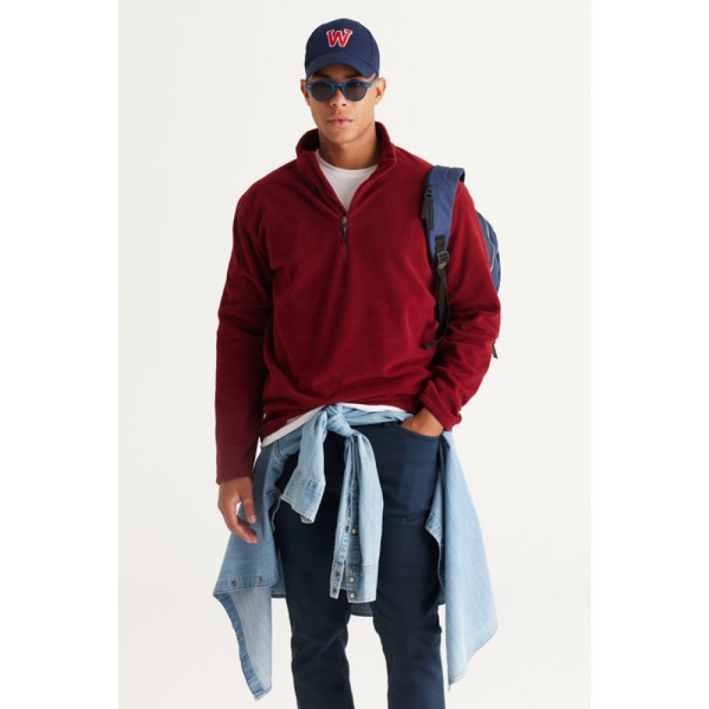 AC&Co / Altınyıldız Classics Erkek Bordo Standart Fit Normal Kesim Fermuarlı Bato Yaka Isı Koruyan Polar Sweatshirt Erkek Sweatshirt Fiyatı