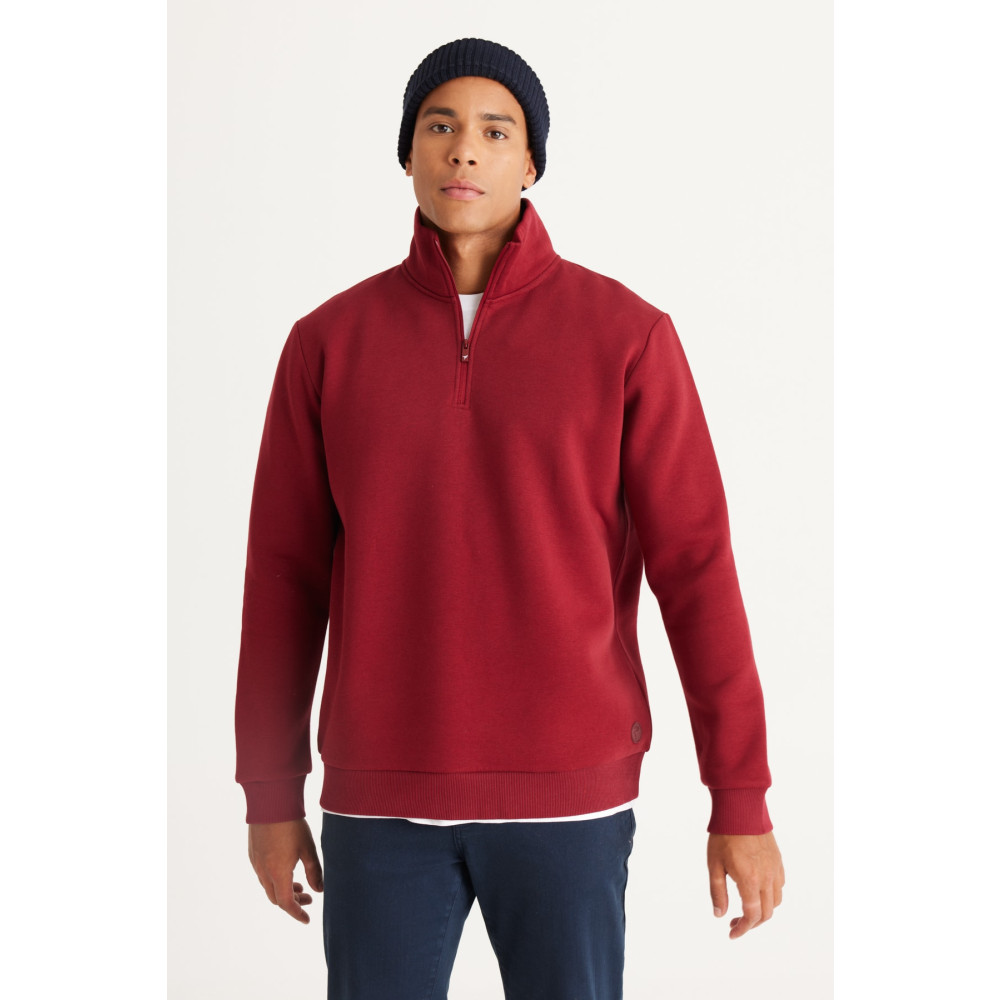 AC&Co / Altınyıldız Classics Erkek Bordo Standart Fit Normal Kesim Içi Polarlı Dik Bato Yaka Pamuklu Sweatshirt XL Beden Bayan Sweatshirt Fiyatı