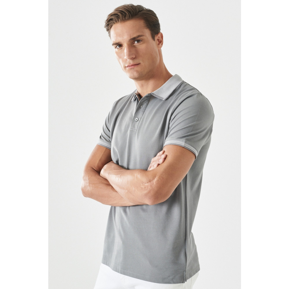 AC&Co / Altınyıldız Classics Erkek Çekmeyen Pamuklu Kumaş Slim Fit Dar Kesim Gri Kıvrılmaz Polo Yaka T-shirt 3XL Beden Erkek T-shirt Fiyatı
