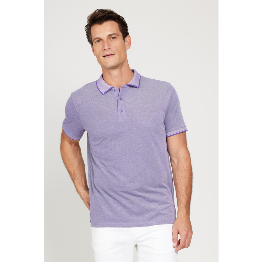 AC&Co / Altınyıldız Classics Erkek Çekmeyen Pamuklu Kumaş Slim Fit Dar Kesim Mor-Beyaz Kıvrılmaz Polo Yaka Tişört XXL Beden Erkek T-shirt Fiyatı