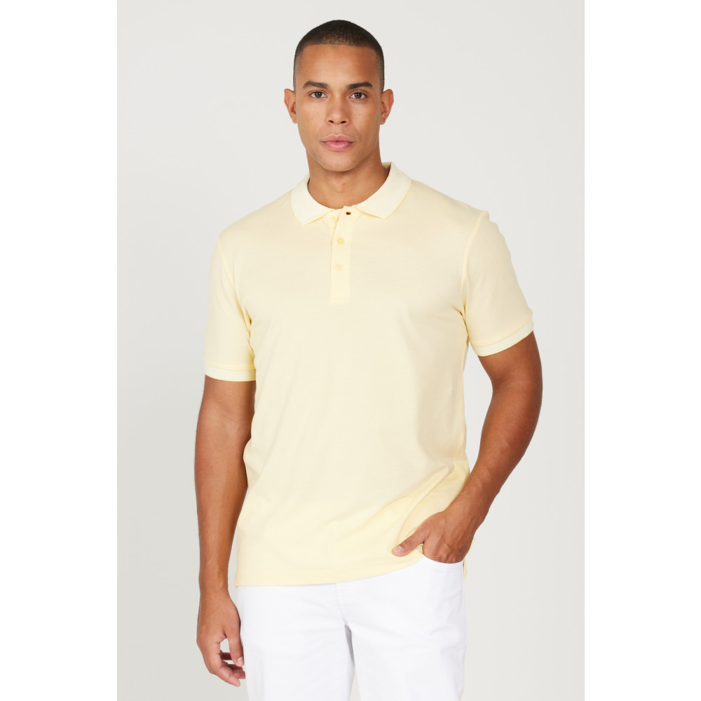 AC&Co / Altınyıldız Classics Erkek Çekmeyen Pamuklu Kumaş Slim Fit Dar Kesim Sarı-Beyaz Kıvrılmaz Polo Yaka Tişört L Beden Erkek T-shirt Fiyatı