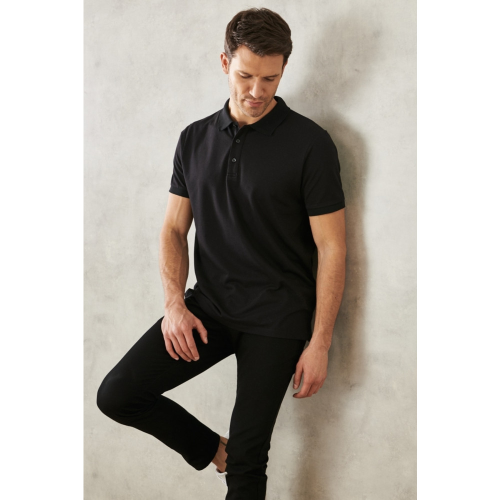 AC&Co / Altınyıldız Classics Erkek Çekmeyen Pamuklu Kumaş Slim Fit Dar Kesim Simsiyah Kıvrılmaz Polo Yaka T-shirt XS Beden Erkek T-shirt Fiyatı