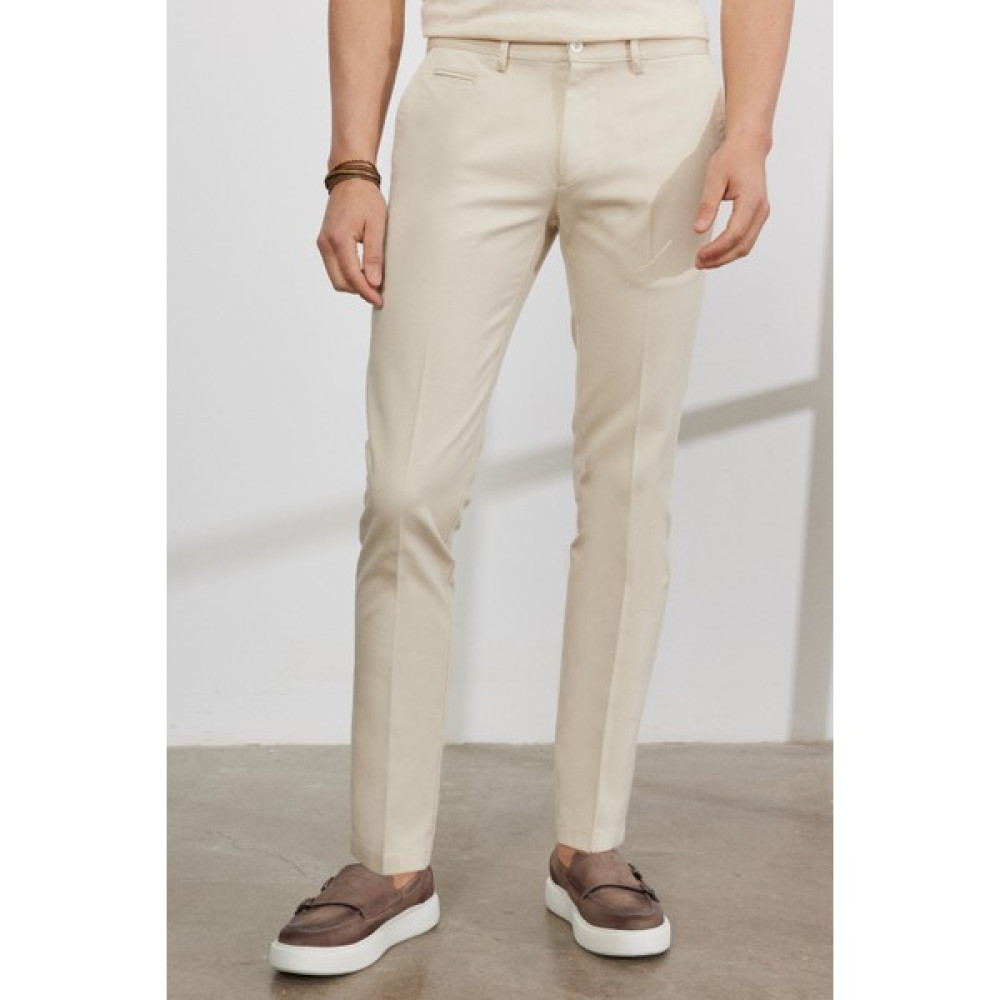 AC&Co / Altınyıldız Classics Erkek Ekru Slim Fit Dar Kesim Yan Cepli Pamuklu Esnek Armürlü Pantolon Erkek Pantolon Fiyatı