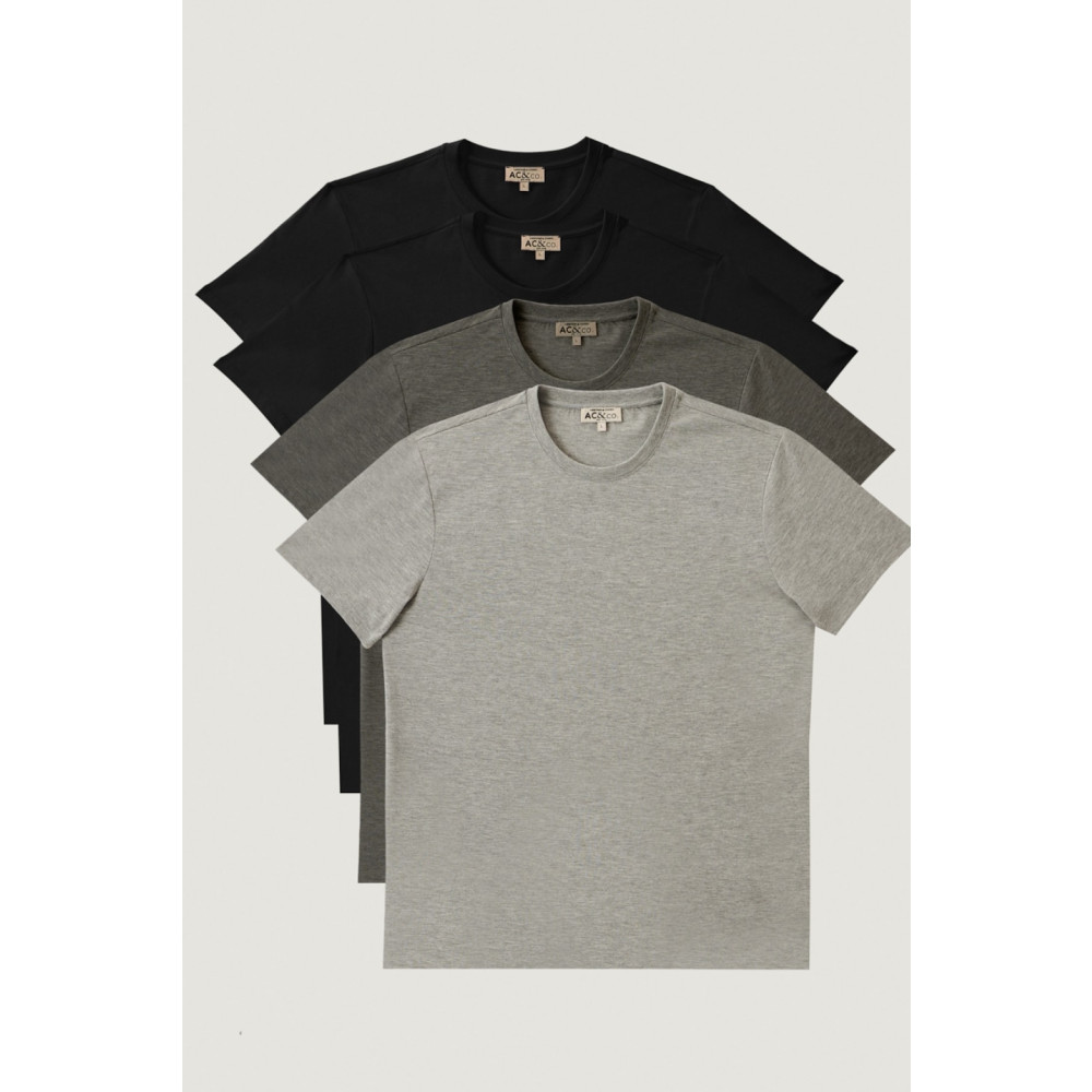 AC&Co / Altınyıldız Classics Erkek Grı Melanj-k.grı-sıyah-sıyah Slim Fit Dar Kesim 4lü Tişört Paket S Beden Bayan T-shirt Fiyatı