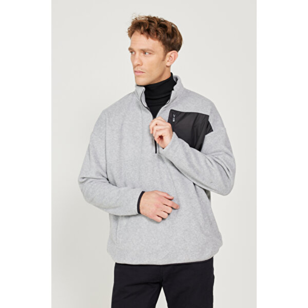 AC&Co / Altınyıldız Classics Erkek Gri Melanj Oversize Bol Kesim Bato Yaka Cep Detaylı Fermuarlı Isı Tutan Polar Sweatshirt Erkek Sweatshirt Fiyatı
