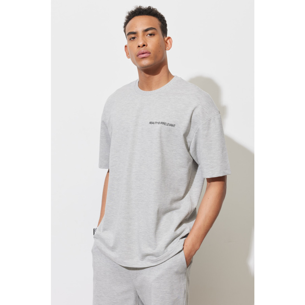 AC&Co / Altınyıldız Classics Erkek Gri Melanj Oversize Bol Kesim Bisiklet Yaka Pamuklu Baskılı Tişört XL Beden Bayan T-shirt Fiyatı