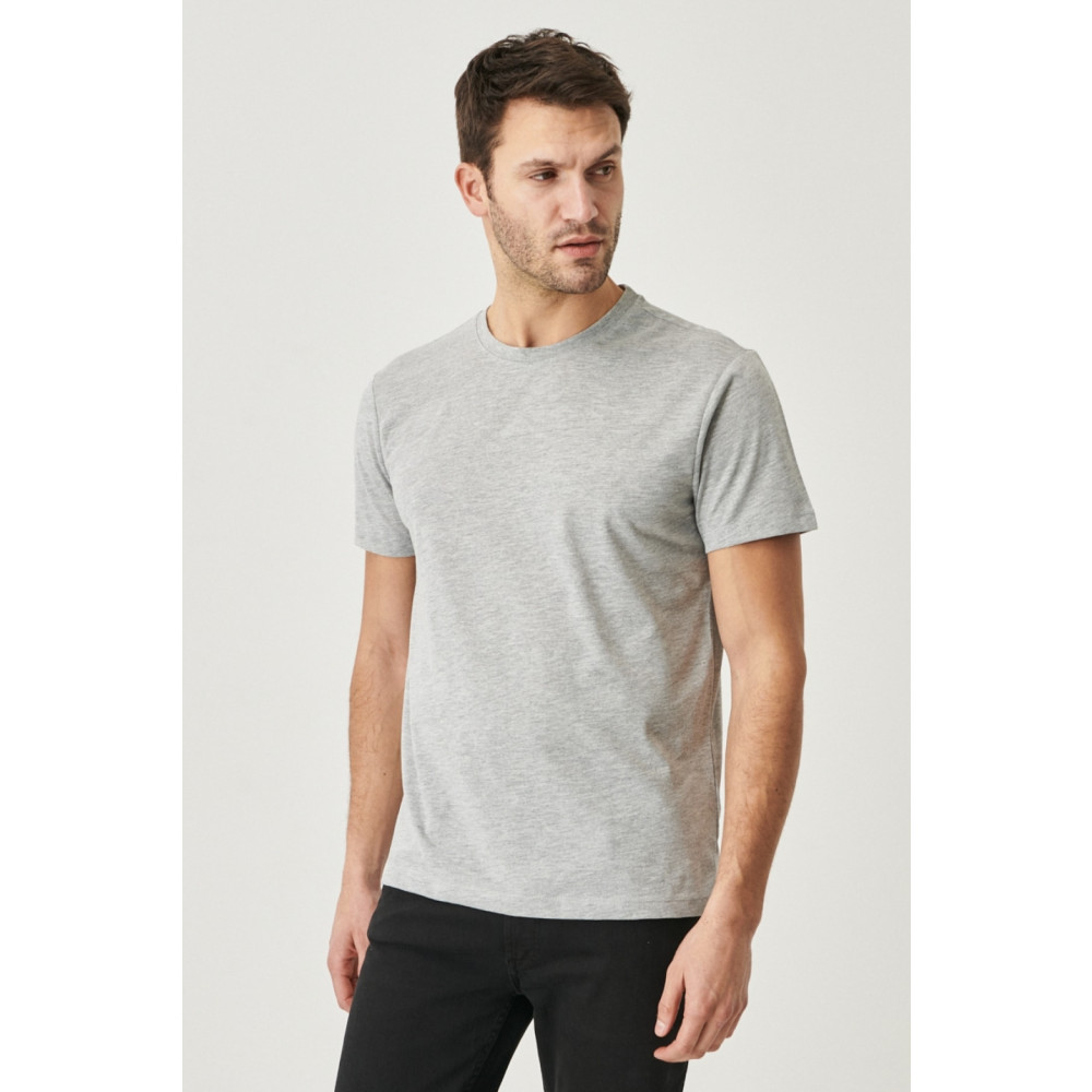 AC&Co / Altınyıldız Classics Erkek Gri Melanj Pamuklu Slim Fit Dar Kesim Bisiklet Yaka Kısa Kollu Tişört 3XL Beden Bayan T-shirt Fiyatı