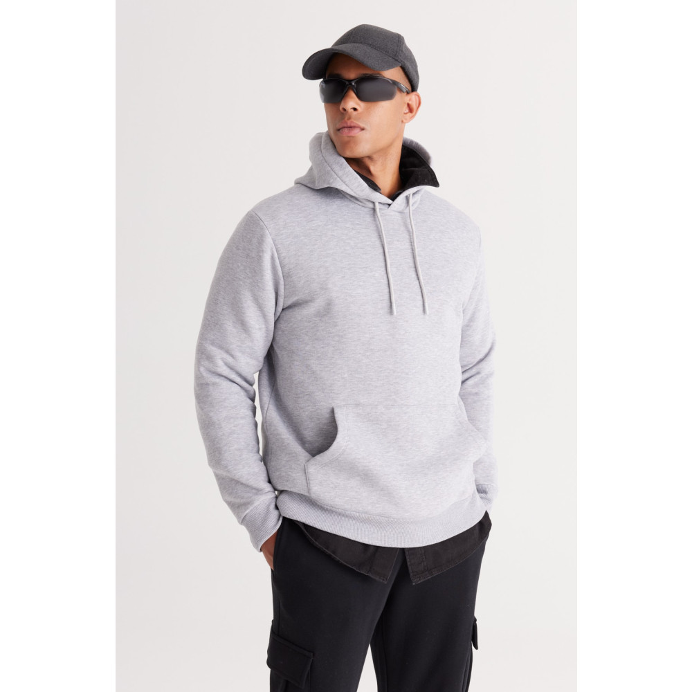 AC&Co / Altınyıldız Classics Erkek Gri Melanj Standart Fit Içi Polarlı 3 Iplik Kapüşonlu Kanguru Cepli Pamuklu Sweatshirt S Beden Bayan Sweatshirt Fiyatı