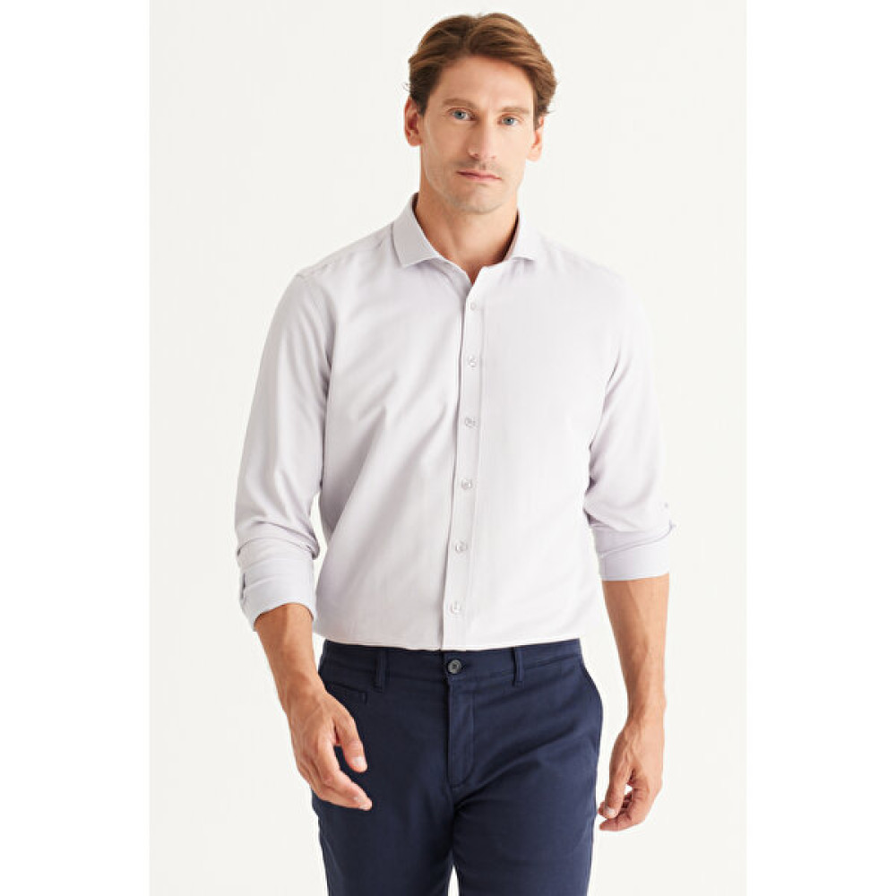 AC&Co / Altınyıldız Classics Erkek Gri Slim Fit Dar Kesim Italyan Yaka Armürlü Gömlek Erkek Gömlek Fiyatı