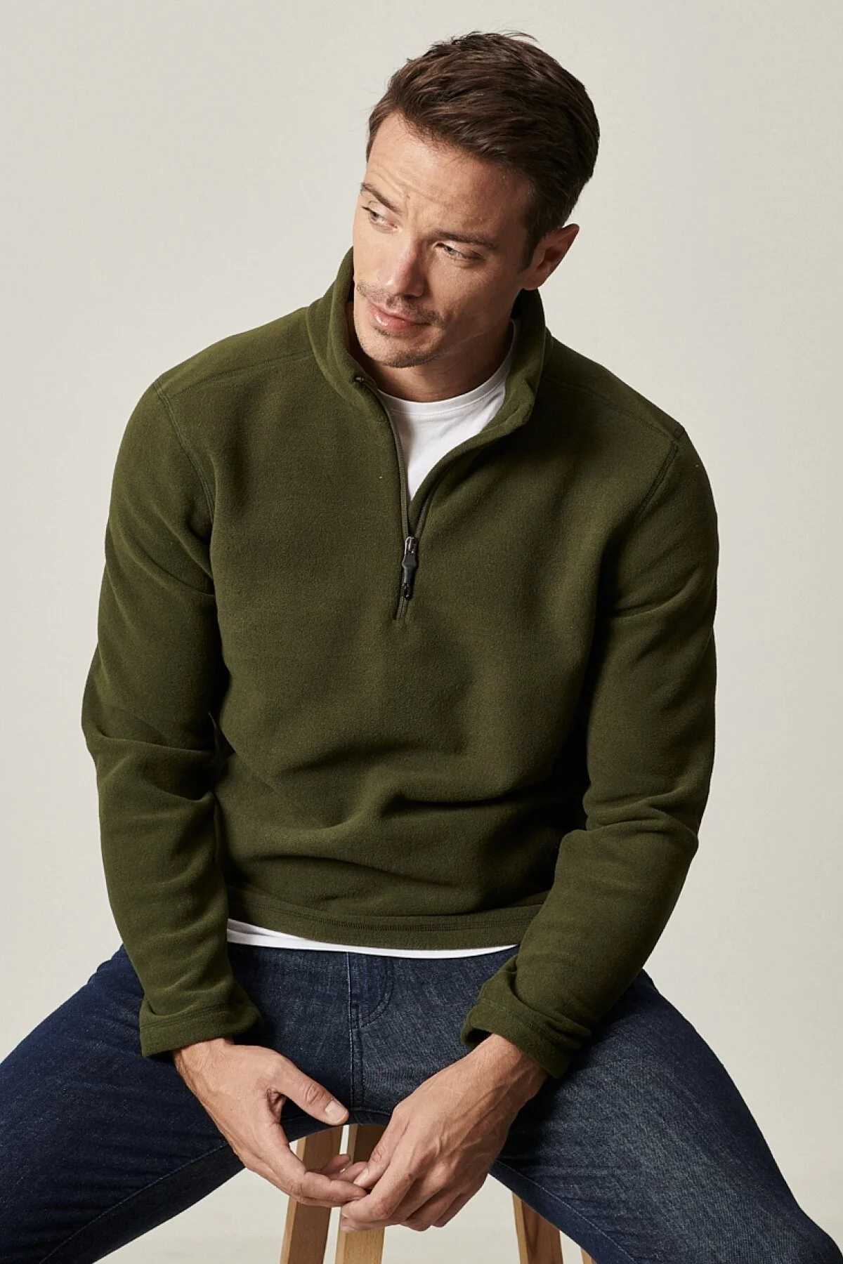AC&Co / Altınyıldız Classics Erkek Haki Anti-pilling Tüylenme Yapmayan Standart Fit Dik Yaka Soğuk Geçirmez Polar Sweatshirt L Beden Kadın Giyim Fiyatı