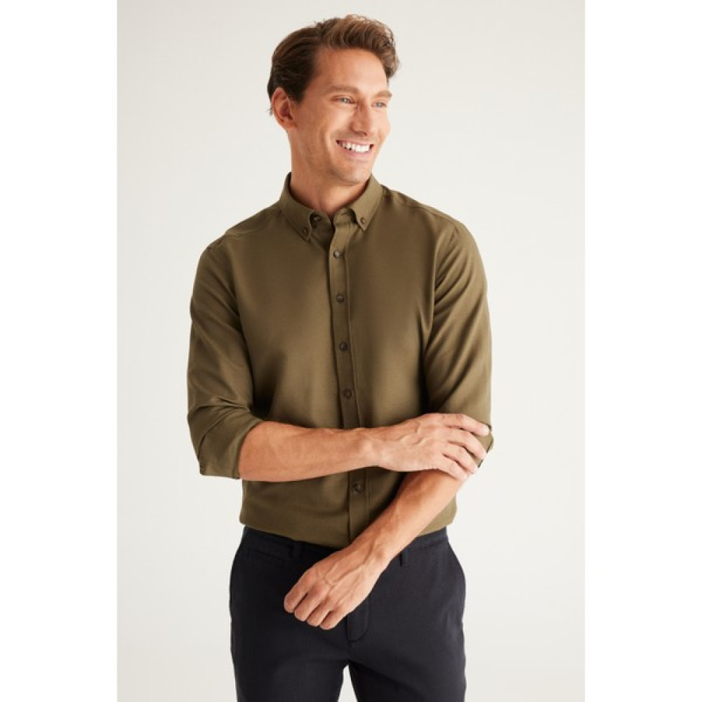 AC&Co / Altınyıldız Classics Erkek Haki Düğmeli Yaka Pamuklu Slim Fit Dar Kesim Oxford Gömlek Erkek Gömlek Fiyatı