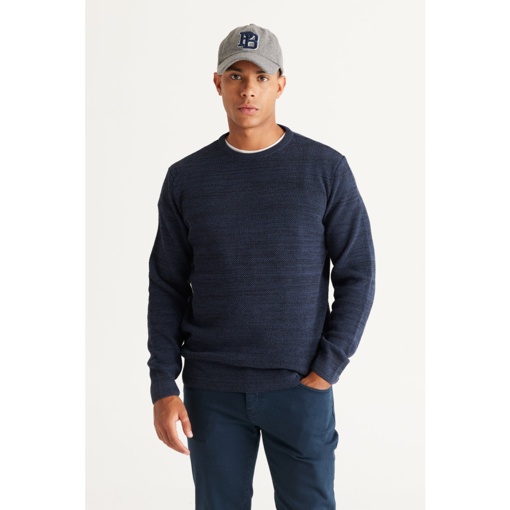AC&Co / Altınyıldız Classics Erkek Indigo-siyah Recycle Standart Fit Normal Kesim Bisiklet Yaka Desenli Triko Kazak M Beden Bayan Kazak & Süveter & Triko Fiyatı