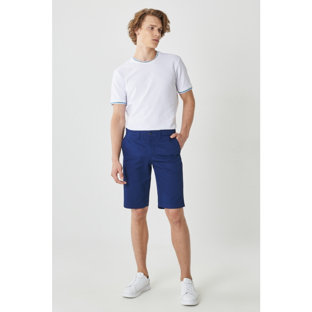AC&Co / Altınyıldız Classics Erkek Indigo Slim Fit Dar Kesim Armürlü %100 Pamuk Casual Chino Şort 56 Beden Erkek Şort Fiyatı