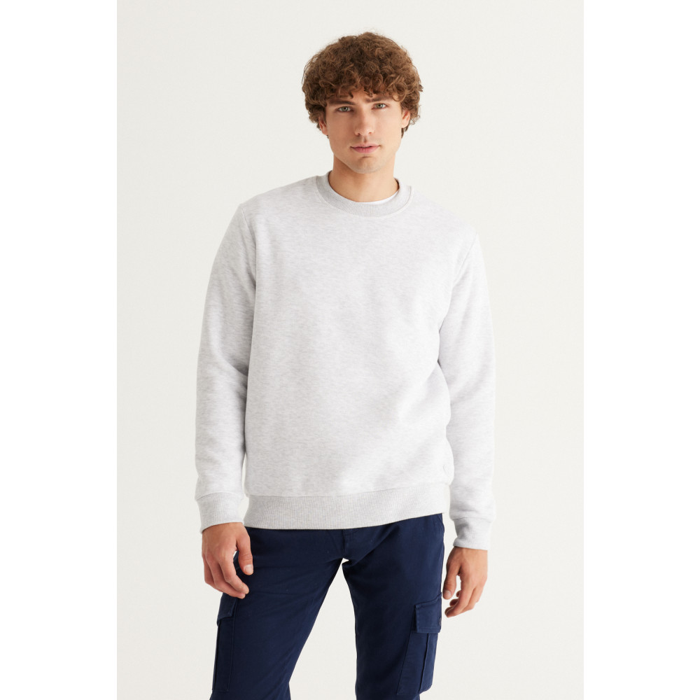 AC&Co / Altınyıldız Classics Erkek Kar Melanj Standart Fit Normal Kesim Içi Polarlı 3 Iplik Bisiklet Yaka Sweatshirt XXL Beden Bayan Sweatshirt Fiyatı
