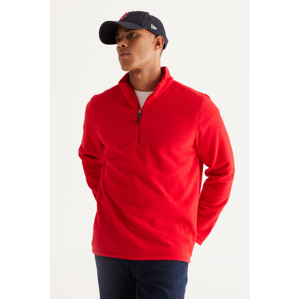 AC&Co / Altınyıldız Classics Erkek Kırmızı Anti-pilling Tüylenme Yapmayan Standart Fit Dik Yaka Soğuk Geçirmez Polar Sweatshirt XXL Beden Kadın Giyim Fiyatı