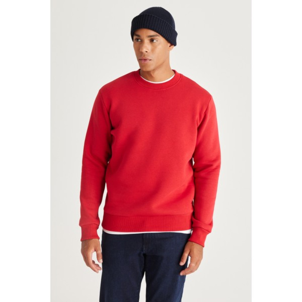 AC&Co / Altınyıldız Classics Erkek Kırmızı Standart Fit Normal Kesim Içi Polarlı 3 Iplik Bisiklet Yaka Pamuklu Sweatshirt Erkek Sweatshirt Fiyatı