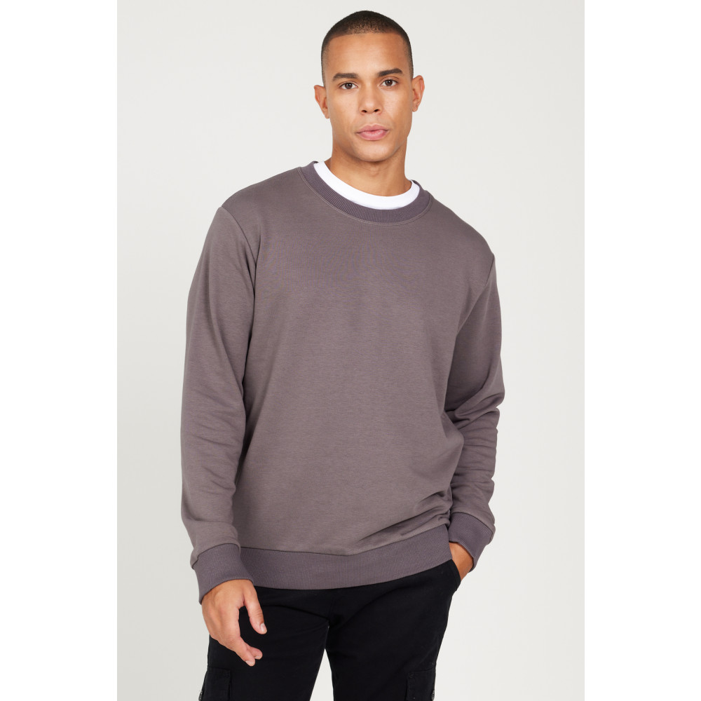 AC&Co / Altınyıldız Classics Erkek Koyu Gri Standart Fit Normal Kesim Bisiklet Yaka 3 Iplik Pamuklu Sweatshirt L Beden Bayan Sweatshirt Fiyatı