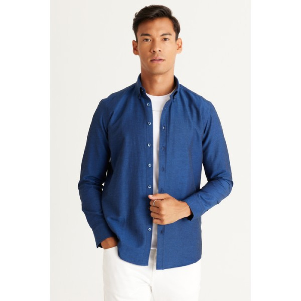 AC&Co / Altınyıldız Classics Erkek Koyu Lacivert Tailored Slim Fit Dar Kesim Düğmeli Yaka Oxford Gömlek Erkek Gömlek Fiyatı