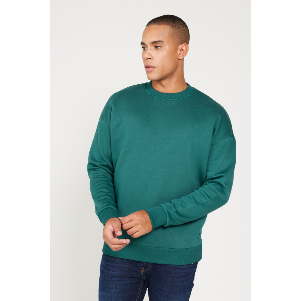 AC&Co / Altınyıldız Classics Erkek Koyu Yeşil Oversize Fit Bol Kesim Pamuklu Içi Polarlı 3 Iplik Bisiklet Yaka Sweatshirt S Beden Bayan Sweatshirt Fiyatı