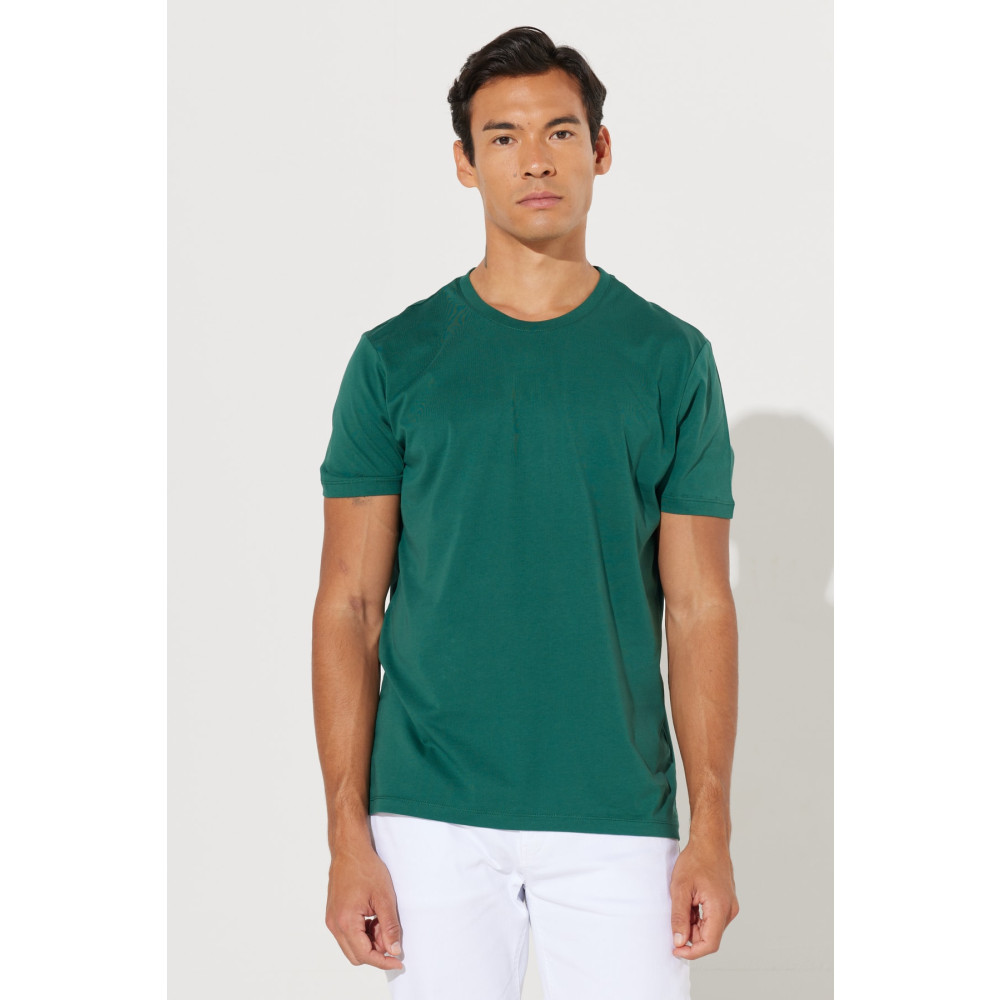 AC&Co / Altınyıldız Classics Erkek Koyu Yeşil Slim Fit Dar Kesim %100 Pamuk Bisiklet Yaka Kısa Kollu Tişört XS Beden Bayan T-shirt Fiyatı