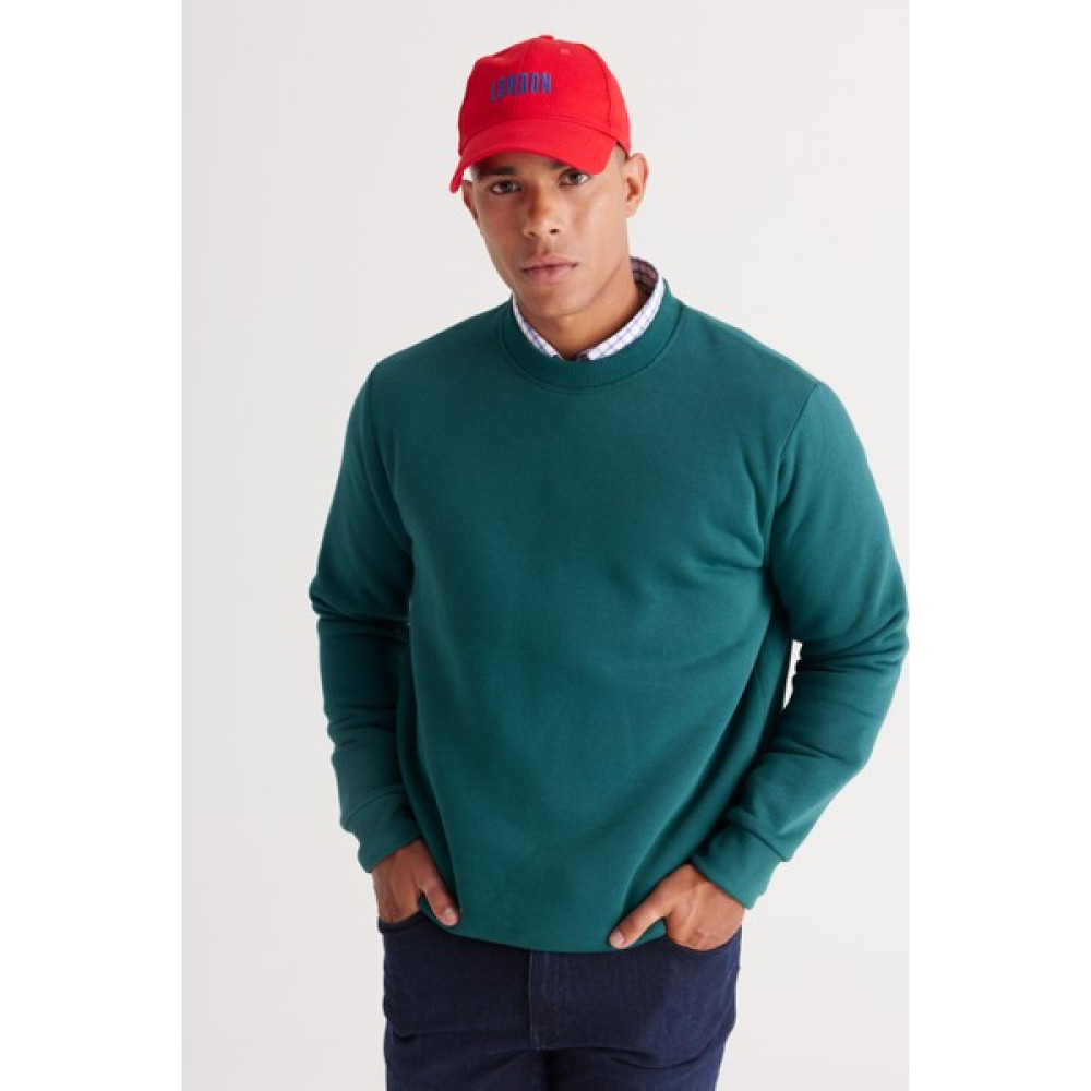 AC&Co / Altınyıldız Classics Erkek Koyu Yeşil Standart Fit Normal Kesim Içi Polarlı 3 Iplik Bisiklet Yaka Pamuklu Sweatshirt Erkek Sweatshirt Fiyatı