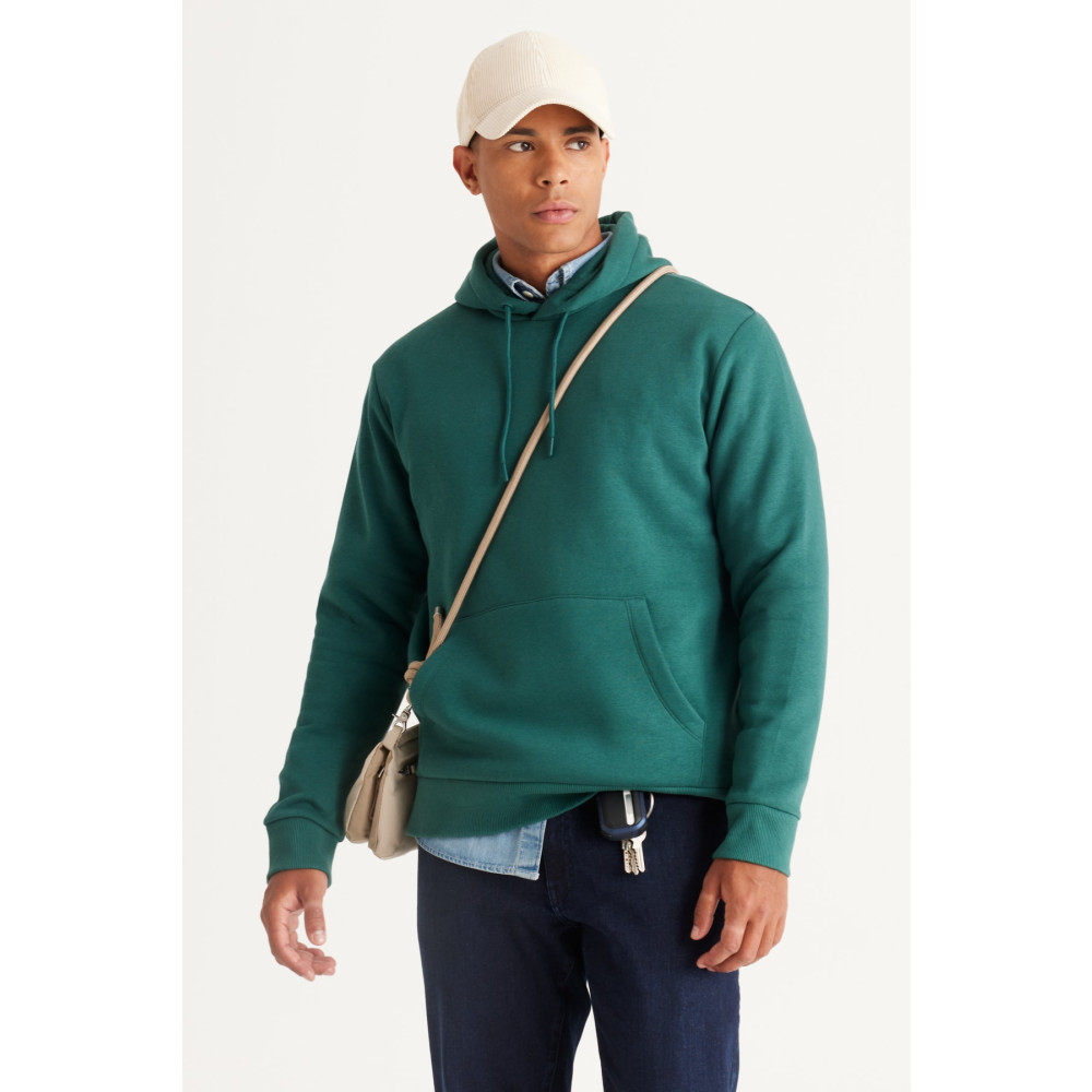 AC&Co / Altınyıldız Classics Erkek Koyu Yeşil Standart Fit Normal Kesim Içi Polarlı 3 Iplik Kapüşonlu Pamuklu Sweatshirt S Beden Bayan Sweatshirt Fiyatı