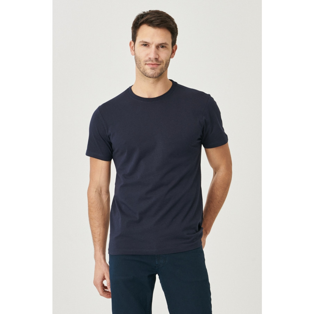AC&Co / Altınyıldız Classics Erkek Lacivert %100 Pamuk Slim Fit Dar Kesim Bisiklet Yaka Kısa Kollu Tişört XS Beden Bayan T-shirt Fiyatı