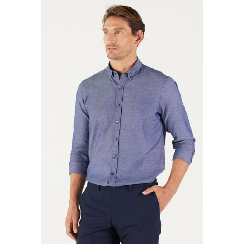 AC&Co / Altınyıldız Classics Erkek Lacivert Düğmeli Yaka Pamuklu Slim Fit Dar Kesim Oxford Gömlek Erkek Gömlek Fiyatı