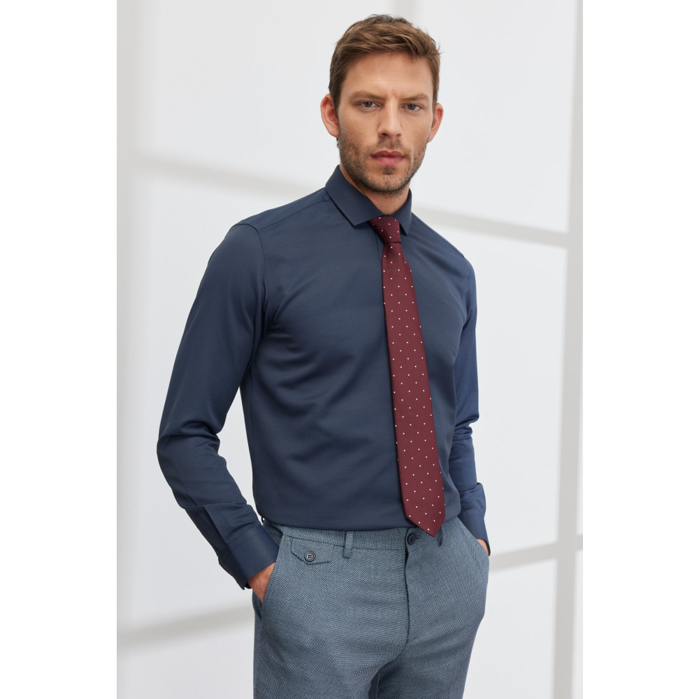 AC&Co / Altınyıldız Classics Erkek Lacivert Slim Fit Dar Kesim Italyan Yaka Armürlü Gömlek XL Beden Kadın Gömlek Fiyatı
