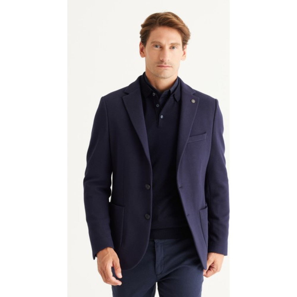 AC&Co / Altınyıldız Classics Erkek Lacivert Slim Fit Dar Kesim Mono Yaka Pamuklu Desenli Ceket Erkek Ceket Fiyatı