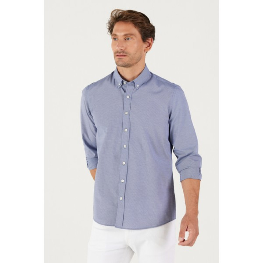 AC&Co / Altınyıldız Classics Erkek Lacivert Slim Fit Dar Kesim Oxford Düğmeli Yaka Pötikareli Pamuklu Gömlek Erkek Gömlek Fiyatı