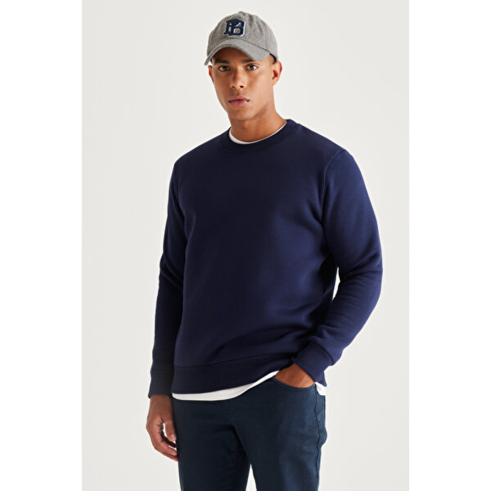AC&Co / Altınyıldız Classics Erkek Lacivert Standart Fit Normal Kesim Içi Polarlı 3 Iplik Bisiklet Yaka Pamuklu Sweatshirt Erkek Sweatshirt Fiyatı