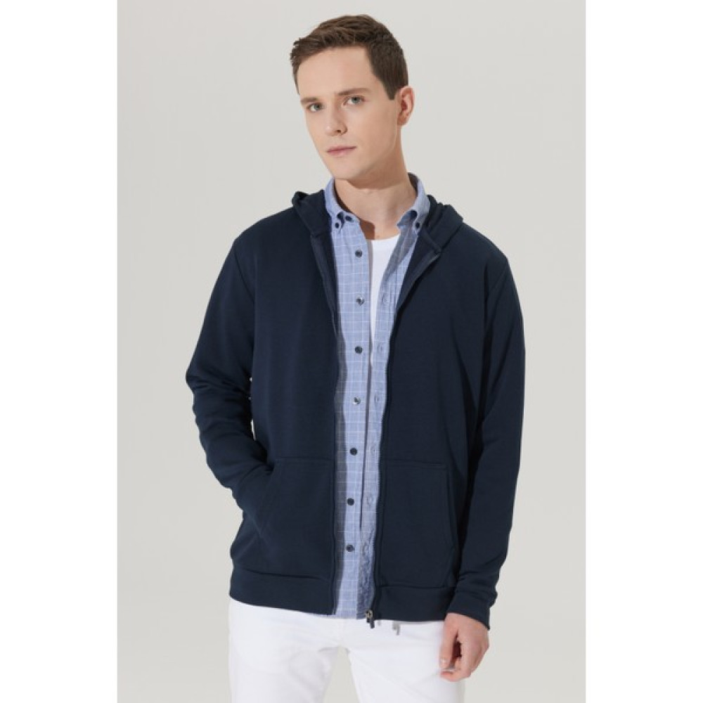AC&Co / Altınyıldız Classics Erkek Lacivert Standart Fit Normal Kesim Kapüşonlu Fermuarlı Sweatshirt Ceket Erkek Sweatshirt Fiyatı