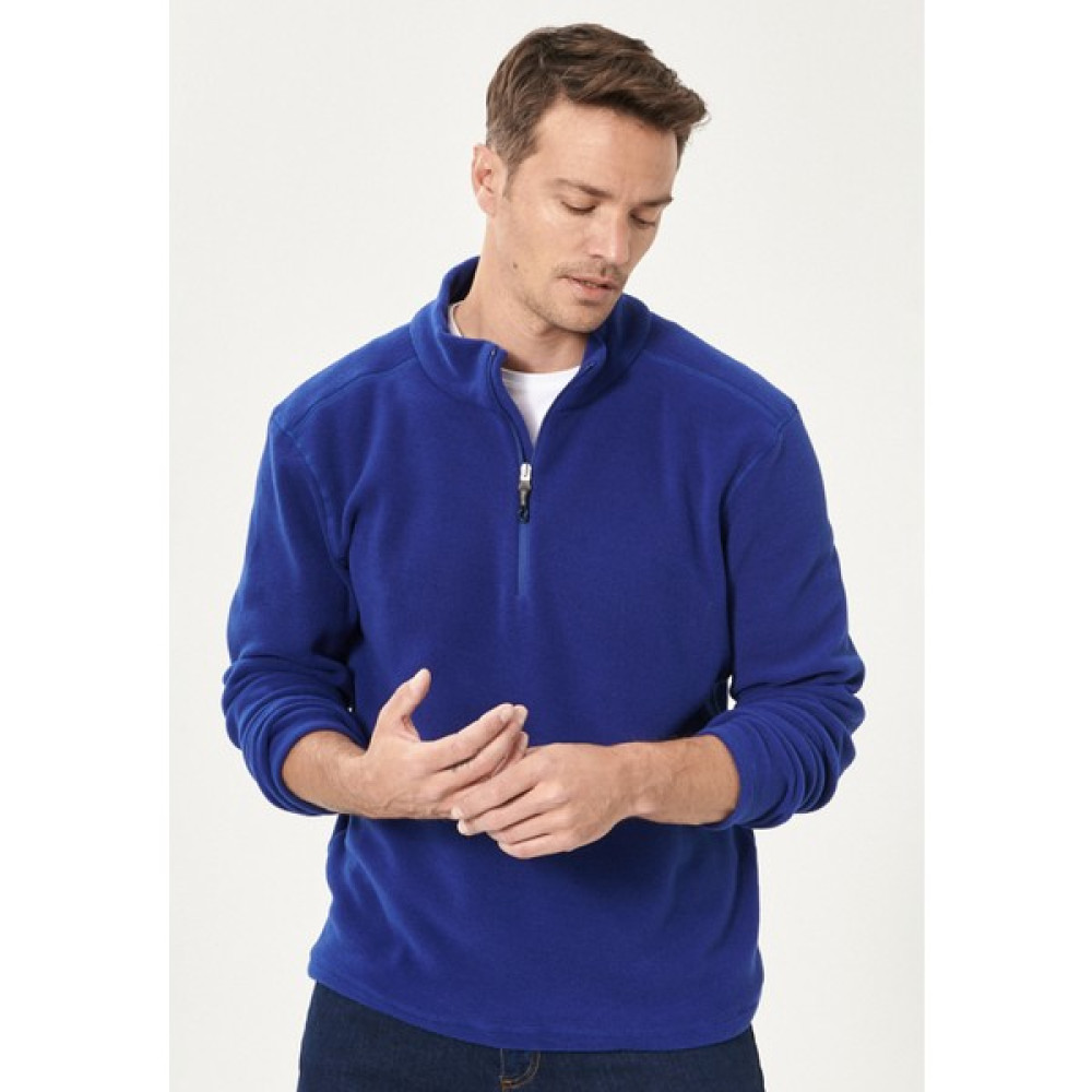 AC&Co / Altınyıldız Classics Erkek Saks Mavi Standart Fit Normal Kesim Fermuarlı Bato Yaka Isı Koruyan Polar Sweatshirt Erkek Sweatshirt Fiyatı