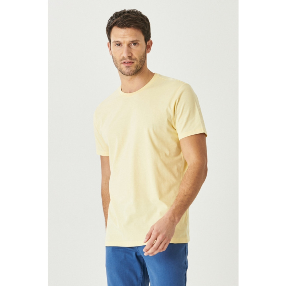 AC&Co / Altınyıldız Classics Erkek Sarı %100 Pamuk Slim Fit Dar Kesim Bisiklet Yaka Kısa Kollu Tişört L Beden Bayan T-shirt Fiyatı
