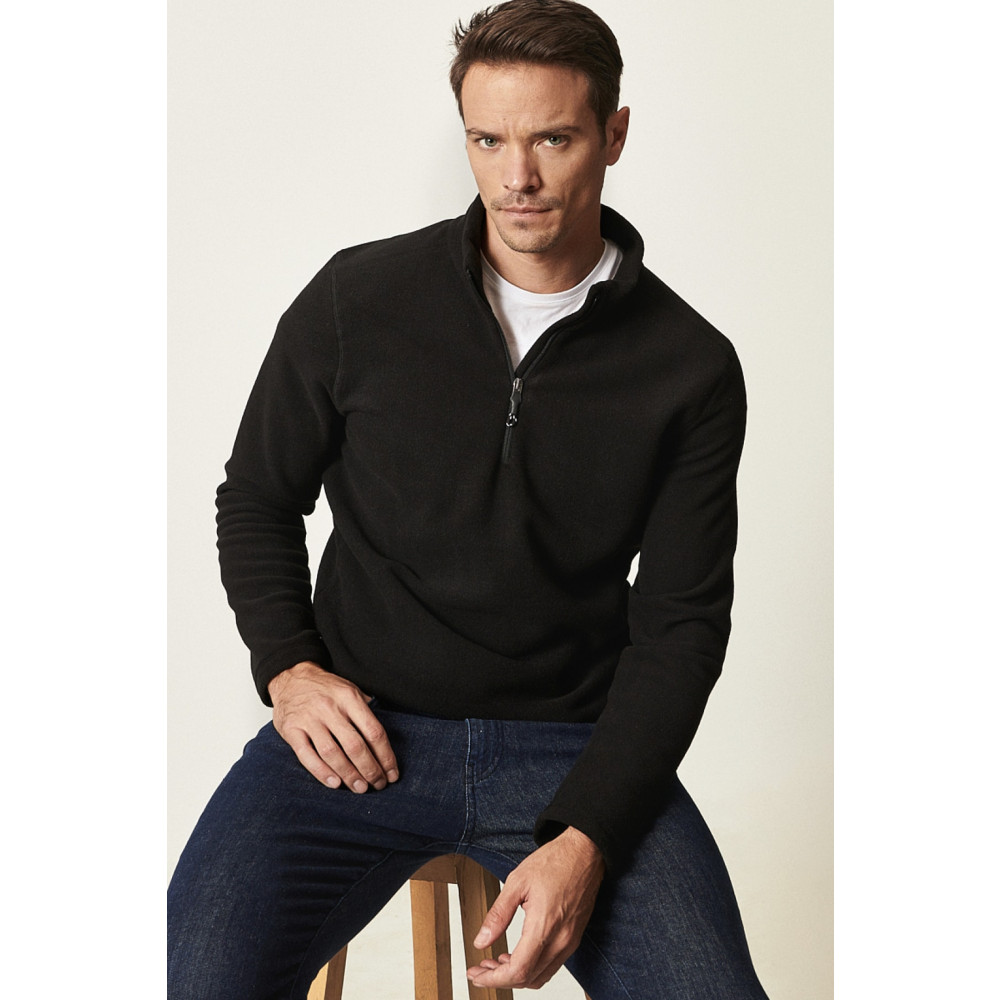 AC&Co / Altınyıldız Classics Erkek Siyah Anti-pilling Tüylenme Yapmayan Standart Fit Dik Yaka Soğuk Geçirmez Polar Sweatshirt M Beden Kadın Giyim Fiyatı