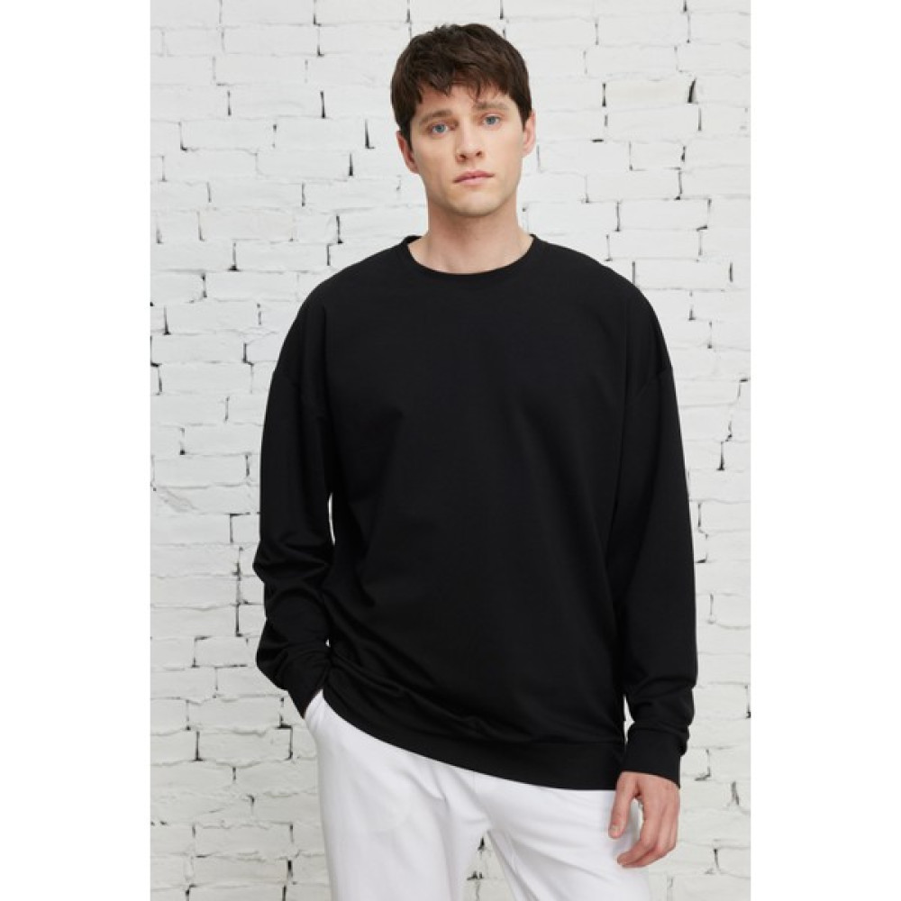 AC&Co / Altınyıldız Classics Erkek Siyah Oversize Bol Kesim Bisiklet Yaka Pamuklu Sweatshirt Erkek Sweatshirt Fiyatı
