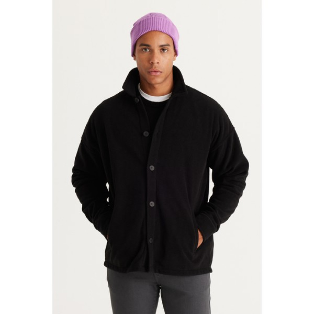 AC&Co / Altınyıldız Classics Erkek Siyah Oversize Bol Kesim Klasik Yaka Tüylenme Yapmayan Kışlık Rahat Polar Gömlek Erkek Sweatshirt Fiyatı