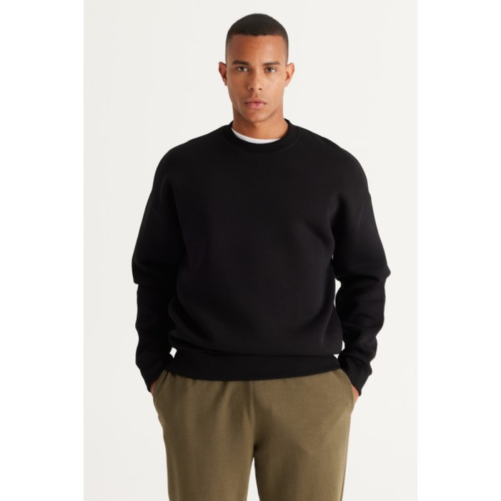AC&Co / Altınyıldız Classics Erkek Siyah Oversize Fit Bol Kesim Pamuklu İçi Polarlı Bisiklet Yaka Sweatshirt Erkek Sweatshirt Fiyatı