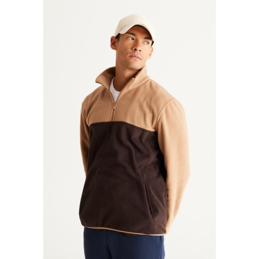 AC&Co / Altınyıldız Classics Erkek Sutlu Kahve-kahve Standart Fit Normal Kesim Günlük Rahat Çift Renkli Polar Spor Sweatshirt Erkek Sweatshirt Fiyatı