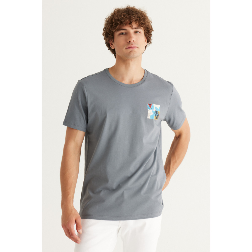 AC&Co / Altınyıldız Classics Erkek Tas Yesılı Slim Fit Dar Kesim %100 Pamuk Bisiklet Yaka Baskılı Tişört L Beden Bayan T-shirt Fiyatı