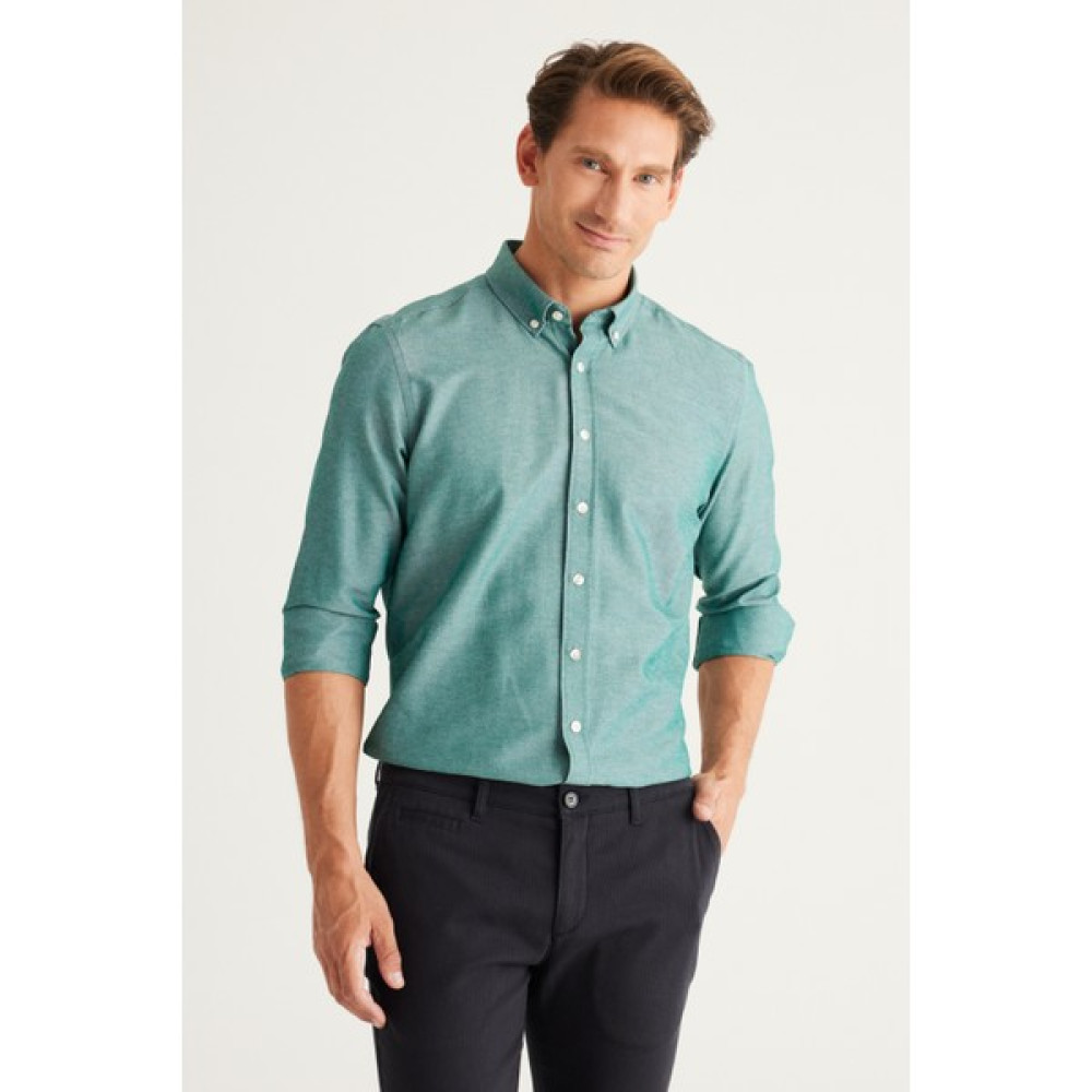 AC&Co / Altınyıldız Classics Erkek Yeşil Düğmeli Yaka Pamuklu Slim Fit Dar Kesim Oxford Gömlek Erkek Gömlek Fiyatı