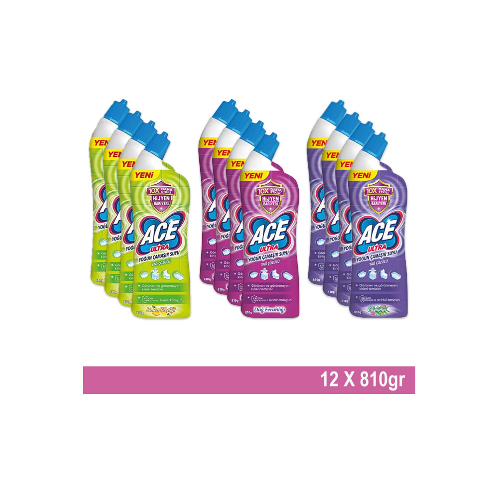 ACE Ultra Power Jel Kıvamlı Çamaşır Suyu Limon + Dağ Tazeliği + Okaliptus 810 Gram X 12 Adet Ağız ve Diş Sağlığı Fiyatı